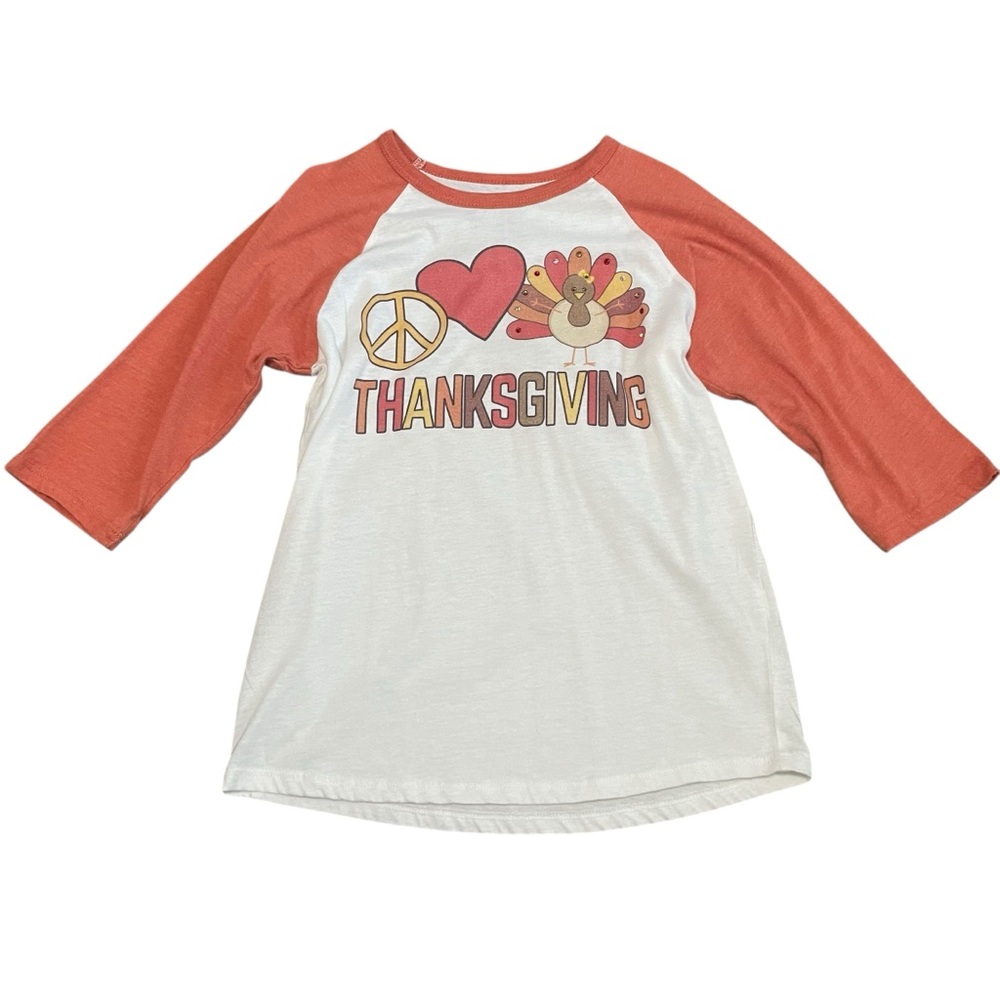 Prissy Pants Girls 3/4 Raglan Peace Love Thanksgiving Shirt Size 6-7